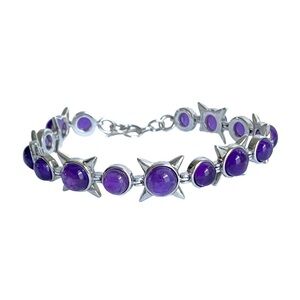 Humanly Krafted Amethyst Sterling Silver Bracelet Purple Station Sun‎ Moon 7.25”